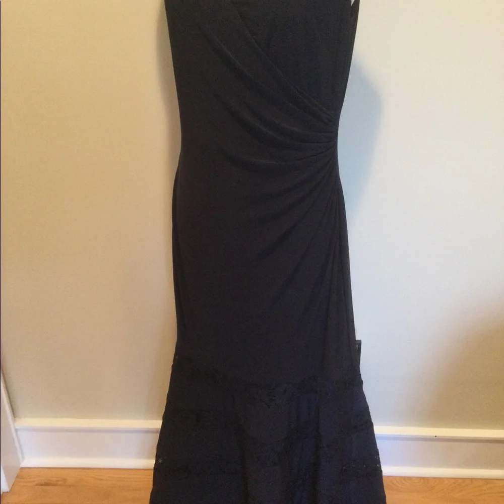 Ralph Lauren Navy Lace-Panel Jersey Gown Size 12 - Picture 7 of 13